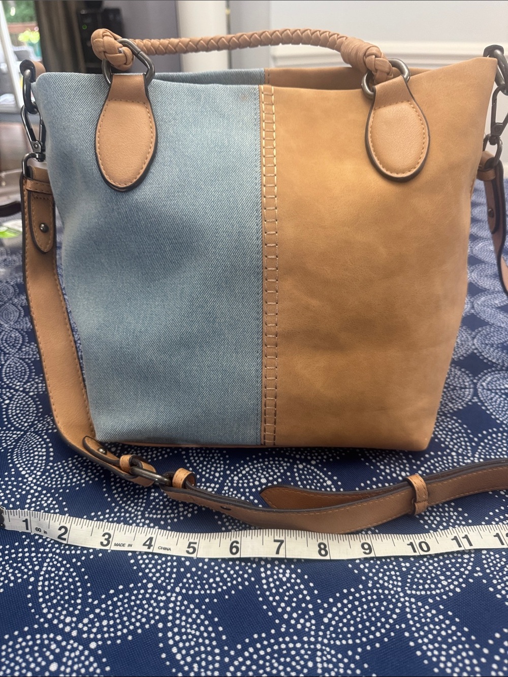 Unbranded  Tan and Chambray Denim Women's Shoulder Bag w/ crossbody strap